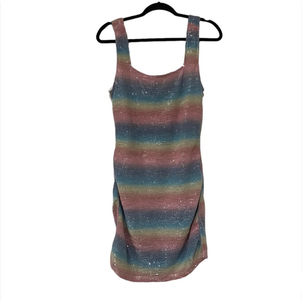 Le Lis Rainbow Sequin Ruched Mini Dress